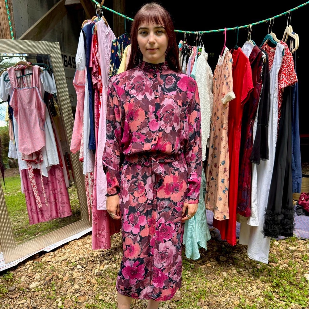 80s Barbara Barbara 100% Rayon watercolor floral bias cut dress batwing blouson